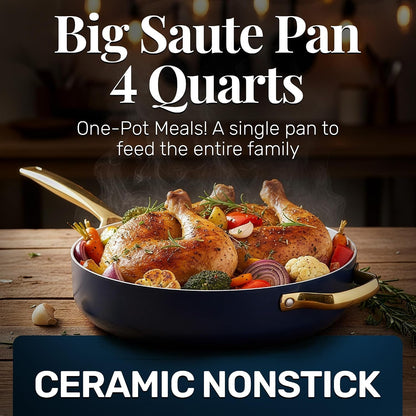 4Qt Saute Pan with Lid, 12 Inch Deep Frying Pan | Ceramic Nonstick Coating Made without PTFE/PFOA/PFOS, Stay Cool Handles, Oven and Dishwasher Safe2