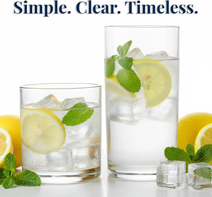 Classic Clear Plastic Reusable Drinking Glasses (Set of 8) 12Oz Rocks & 16Oz Water Cups | Bpa-Free Tumblers, Made in USA | Top-Rack Dishwasher Safe6