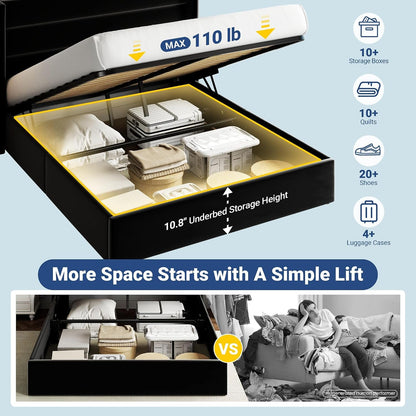 Queen Size Lift up Hydraulic Storage Bed Frame Black3