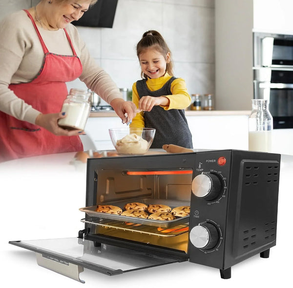 4-Slice Countertop Toaster Oven with Baking Tray, Bake Toast Cook and Broil, Temperature Control, 60 Minute Timer Knob, Automatic Shutoff, Baking Tray and Crumb Tray Included, Black3