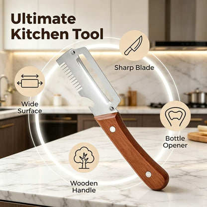 Premium Vegetable Peeler with Wooden Handle and Bottle Opener, Multi-Functional Vegetable Peeler for Fruit Pumpkin Peeling Potato and Other Vegetables or Fruits (2Pcs)2