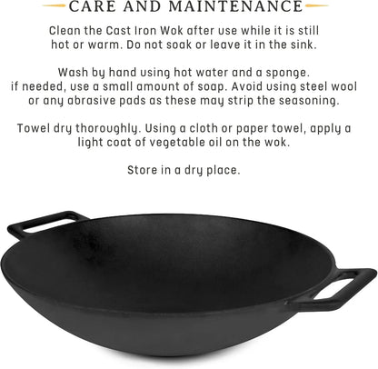 12'' Pre Seasoned Heavy Duty Construction Cast Iron Grilling Wok, Griddle and Stir Fry Pan2