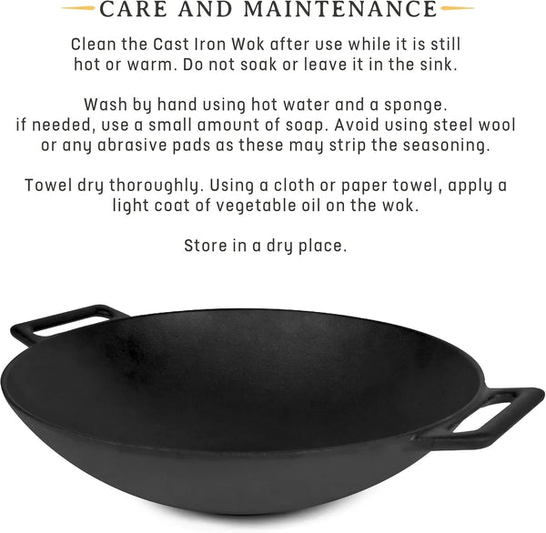 12'' Pre Seasoned Heavy Duty Construction Cast Iron Grilling Wok, Griddle and Stir Fry Pan2