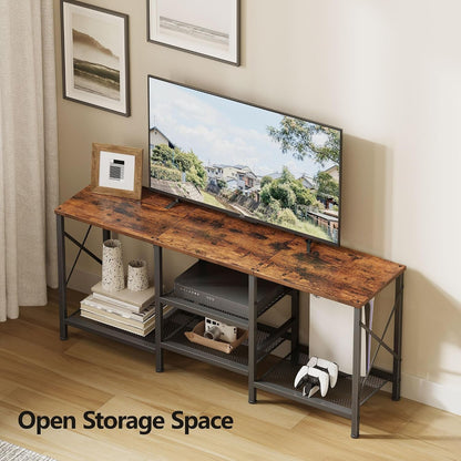 TV Stand for 55 Inch TV, Entertainment Center with 3-Tier Open Shelves, TV Console Table for Living Room, Bedroom, Rustic Brown4
