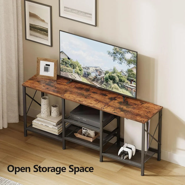 TV Stand for 55 Inch TV, Entertainment Center with 3-Tier Open Shelves, TV Console Table for Living Room, Bedroom, Rustic Brown4