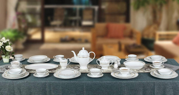 Stylish and Elegant 57 Pieces Bone China Dinnerware Set Service for 8 People - Gold7