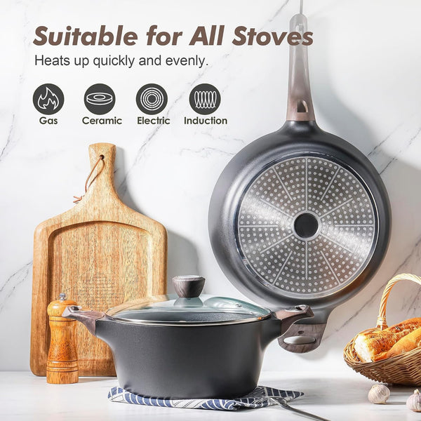 Pots and Pans Set Non Stick, Non Toxic Healthy Induction Cookware Sets, 26 Pcs Nonstick Kitchen Cooking Set, W/Frying Pans Set, Saucepans Set, Stockpots Set, PFOA PFOS Free, Black4