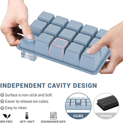 Silicone Ice Cube Tray 3 Pack - EASY RELEASE Ice Cube Tray with Lid, BPA Free Ice Cubes Trays for Freezer,Ice Cube Mold for Cocktail,Whiskey (Blue+Pink+Green)2