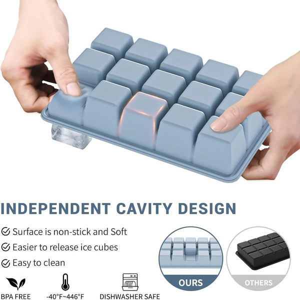 Silicone Ice Cube Tray 3 Pack - EASY RELEASE Ice Cube Tray with Lid, BPA Free Ice Cubes Trays for Freezer,Ice Cube Mold for Cocktail,Whiskey (Blue+Pink+Green)2