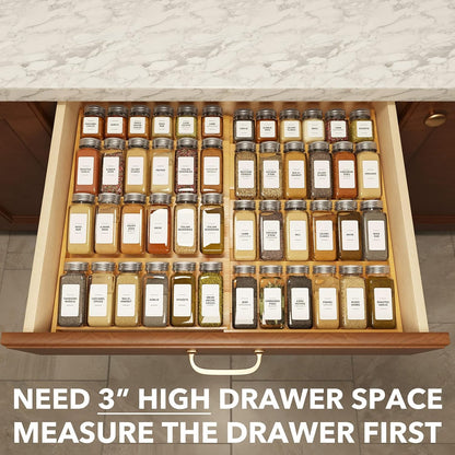 Bamboo Spice Drawer Organizer, (Need 3" Deep Drawer) Expandable 4 Tier Spices Rack for Cabinet, Kitchen Seasoning Storage Insert (Jars Not Included, from 12" to 23" Wide)4