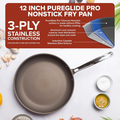 Viking Pureglide Pro 3-Ply Nonstick Frying Pan, Made without PFAS, 12-Inch Induction Cookware, Metal Utensil Safe Titanium Nonstick Surface, Oven Safe to 600F2