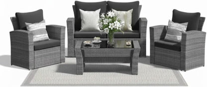 Wicker Patio Conversation Set with Tempered Glass Table and Outdoor Cushions for Backyard Living3