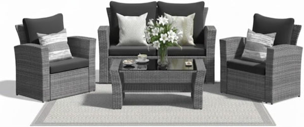 Wicker Patio Conversation Set with Tempered Glass Table and Outdoor Cushions for Backyard Living3
