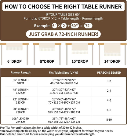 Boho Table Runner for Fall Home Decor with Tassels 72 Inches, Farmhouse Rustic Cream & Brown Table Runners for Bohemian Kitchen Summer Dining Table(12X72In, Fringe Included)4