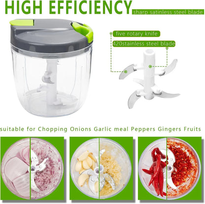 Manual Food Processors & Chopper with Cover and Handle, Manual Onion Chopper Slicer Cutter, Vegetable Chopper, Suitable for Garlic Carrots Onions Peppers Fruits Mincing.（900Ml）4