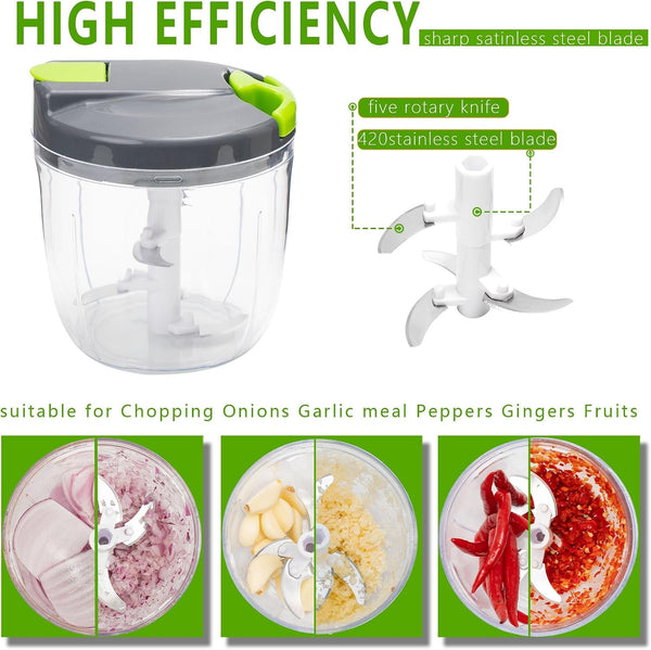 Manual Food Processors & Chopper with Cover and Handle, Manual Onion Chopper Slicer Cutter, Vegetable Chopper, Suitable for Garlic Carrots Onions Peppers Fruits Mincing.（900Ml）4