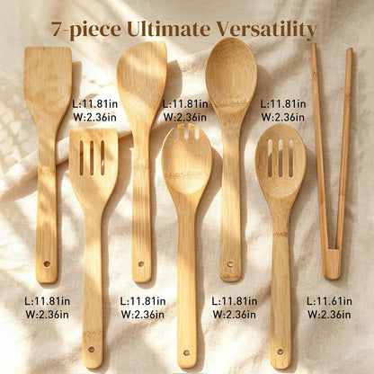 7-Piece Bamboo Kitchen Utensils Set, Wooden Spoons & Spatulas for Nonstick Cookware, Lightweight Heat-Resistant Cooking Tools with Comfortable Grip, Kitchen Gift Set2