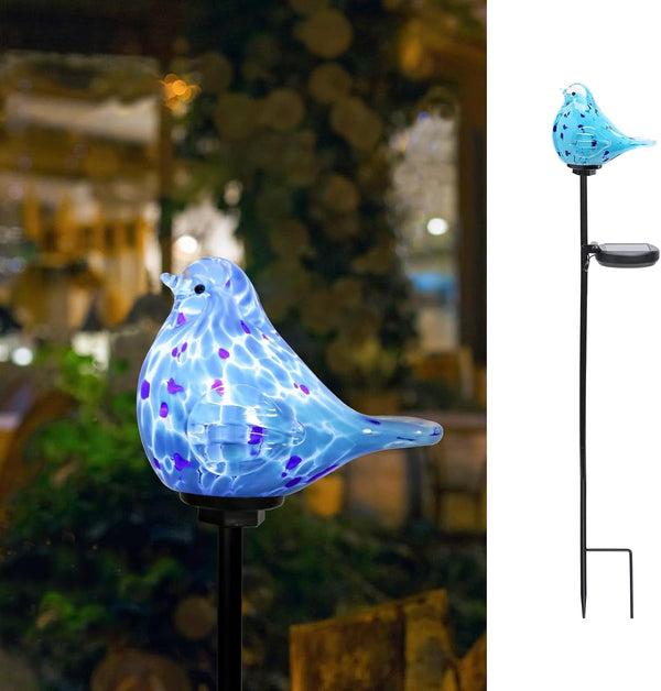 Solar Garden Stake, Hand-Blown Glass Bluebird Light Outdoor Garden Decor1