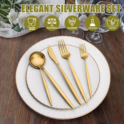 40 Piece Gold Silverware Set for 8,  Stainless Steel Flatware Set, Gold Cutlery Set Utensils Set, Tableware Include Forks Knives Spoons for Home Kitchen Restaurant Wedding, Satin Finish5
