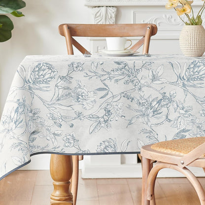 Blue Floral Linen Square Table Cloth 50 X 50 Inch1