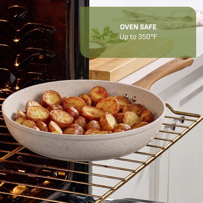 Revive Nonstick Ceramic Frying Pan Set (2-Piece) 8" & 10" Skillet, Oven Safe to 350°F, Stay-Cool Handle, Kitchen Pots and Pans, Cream Granite6
