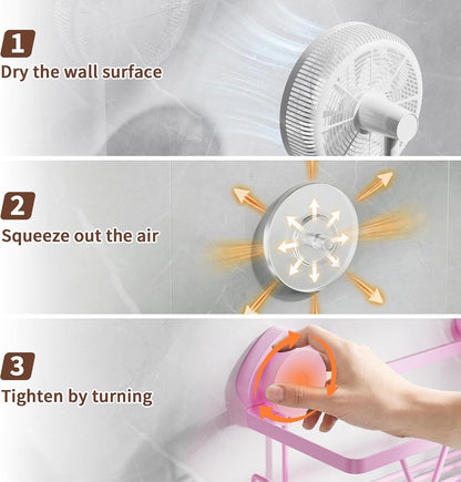 Suction Cup Shower Caddy 3 Pack, Bathroom Storage Shelf, Pink2