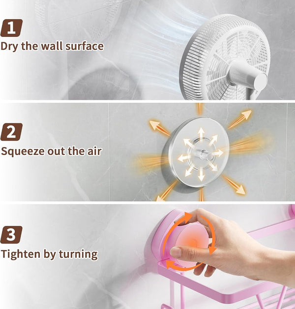 Suction Cup Shower Caddy 3 Pack, Bathroom Storage Shelf, Pink2