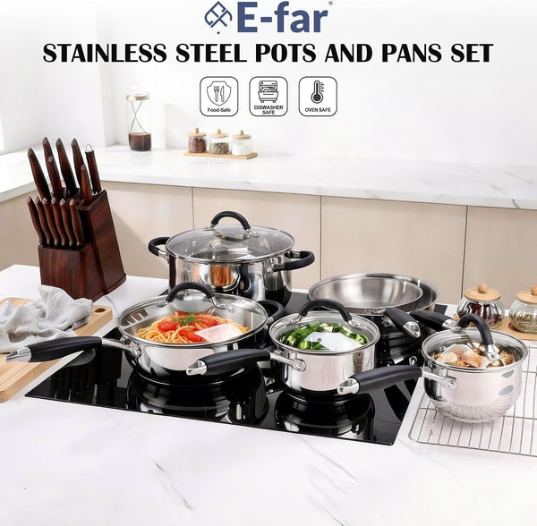 10-Piece Stainless Steel Cookware Set - Induction Pots and Pans Set | Tri-Ply Base with Stay-Cool Handles, Dishwasher Safe, Non-Toxic Kitchen Cooking Set W/ Frying Pans, Saucepans, Stockpot7