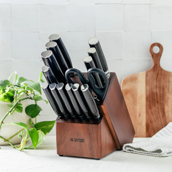 Yatoshi 15 Piece Knife Block Set - Pro Kitchen Knife Set Ultra Sharp High Carbon Stainless Steel with Ergonomic Handle, New3