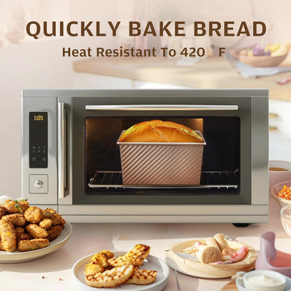 Pullman Loaf Pan with Lid, 1 Lb Dough Capacity Non-Stick Bakeware for Baking Bread, Carbon Steel Corrugated Bread Toast Box Mold with Cover for Baking Bread, Gold3