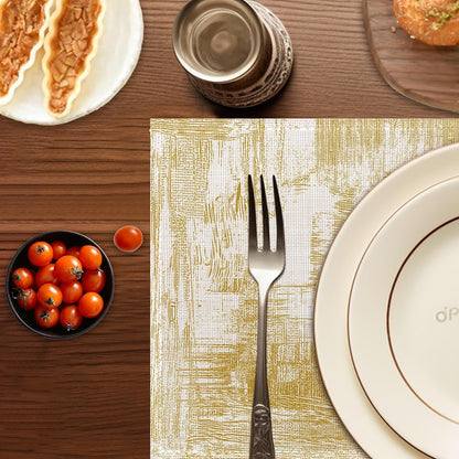 Yellow Beige Placemats Set of 6,Washable Heat Resistant 12×18 Inch Linen Table Mats Modern Place Mats for Party Outdoor Dining Décor5