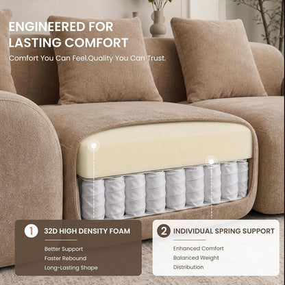 118-Inch Oversized Cloud Sectional Sofa, Velvet Boneless L-Shaped Couch with Curved Chaise, Compression Memory Foam Modular Sofa, No Assembly for Living Room7