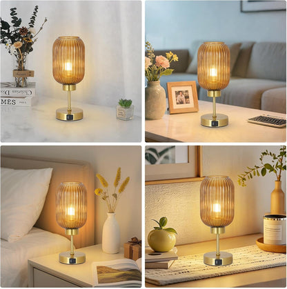 Vintage Gold Touch Table Lamp, Small Desk Lamp with Amber Glass Shade, Bulb, Charging Port, Mid Century Modern Bedside Lamp, 3 Way Dimmable Nightstand Lamp for Bedroom Living Room Home Office8