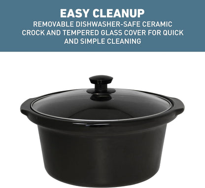 Slow Cooker 4-Quart Manual Crockery Style with Dishwasher Safe Oval Ceramic Crockpot and Glass Lid Two Temperature Settings plus Keep Warm, 210-Watts, Black3