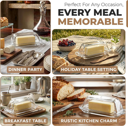 Clear Glass Butter Dish with Lid for Countertop & Refrigerator | Crystal Covered Butter Tray Storage Container Holder for Counter & Fridge - Butter Dish with Lid5