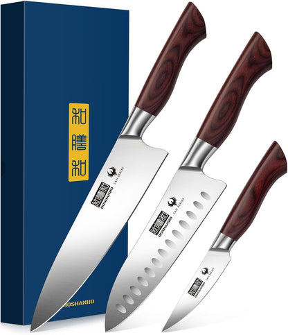 3PCS Kitchen Knife Set, Ultra Sharp Chef/Santoku/Paring Knives | Professional Japanese High Carbon Steel Cooking Knife Set with Ergonomic Wood Handle, Ideal Gift for Family and Restaurant1
