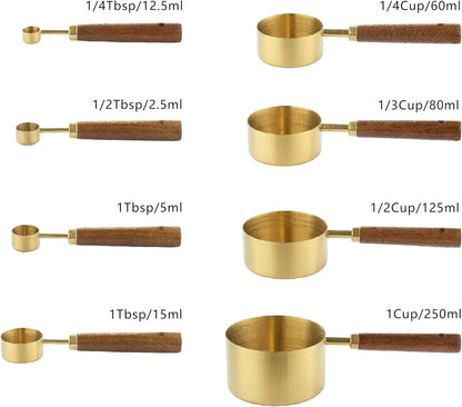 Measuring Cups and Spoons Set, 8 Pack, Gold Finish2