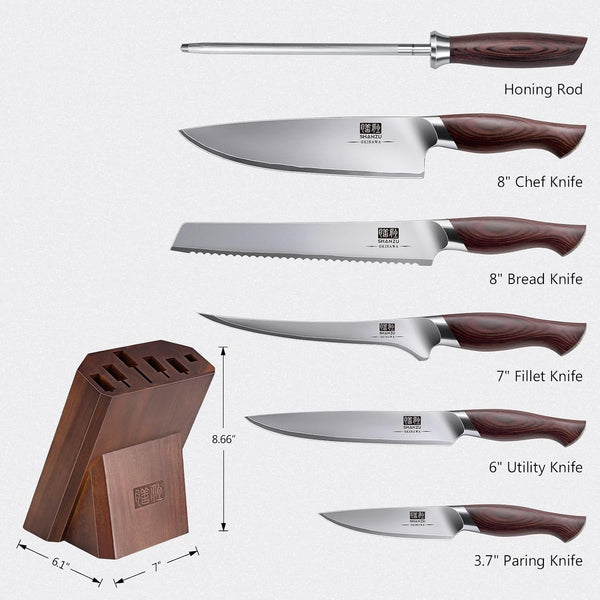 7 Pc Japanese Knife Set, High Carbon 10Cr15Mov Stainless Steel2