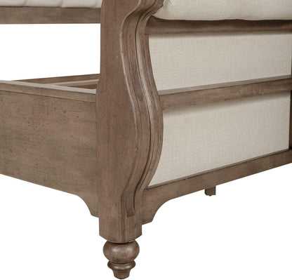 Liberty Furniture Americana Farmhouse King Sleigh Bed Traditional Bedroom Upholstered Bed Frame - Dusty Taupe & Black Oak Wood8