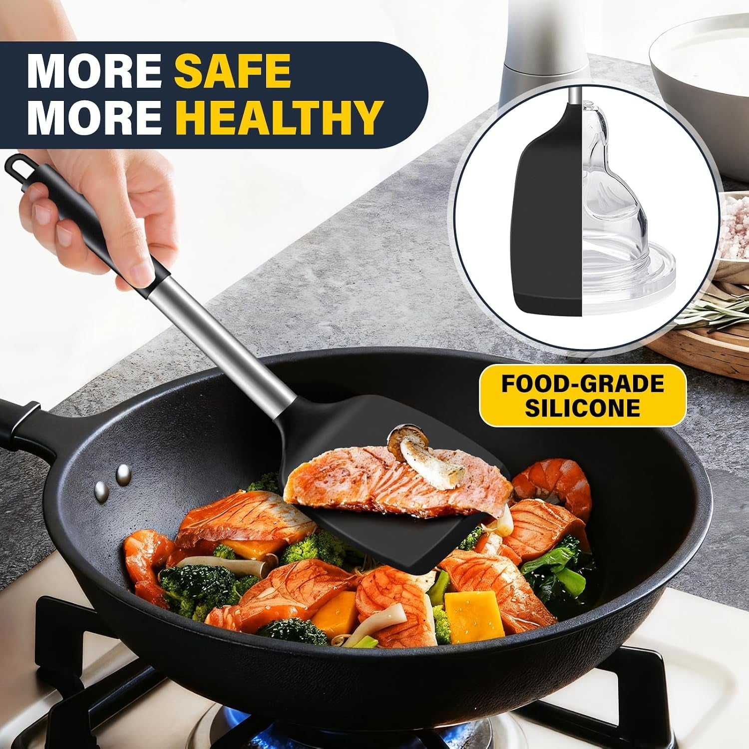 2-pack-silicone-spatula-set-solid-slotted-turner-for-non-stick-pans-high-heat-resistant-silicone-spatula-for-cooking-bpa-free-stainless-steel-cooking-utensils-for-fish-eggs-pancakes-black
