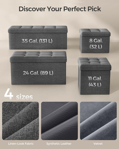 SONGMICS Mazie Collection - Small Folding Storage Ottoman, Foot Rest Stool, 12.2 X 16.1 X 12.2 Inches, 286 Lb Load Capacity, for Living Room, Bedroom, Home Office, Dorm, Dark Gray ULSF102G017