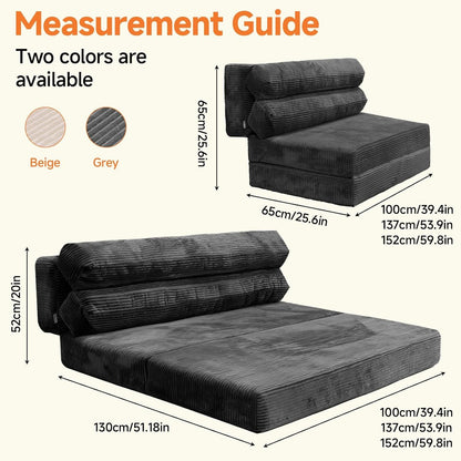 Convertible Sofa Bed, Folding Sofa Bed Couch, Pallout Floor Couch, Convertible Futon Chair Beds, Floor Teddy Sofa, Mini Couch for Bedroom, Love Seat Sleeper Beds(Dark Grey,51.1"×59.8"×23.6")2