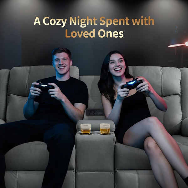 Loveseat Recliner Sofa, Reclining Loveseat Couch, Reclining Couch with Console, USB Port, US Outlets, and Cup Holders, 2-Seater Sofa for Living Room7