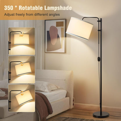 Dimmable Floor Lamp for Living Room, Adjustable Height Standing Lamp | 350° Rotate Beige Lampshade, 67.5-Inch Modern Tall Lamps for Corner Bedroom Home Office (Bulb Included)4