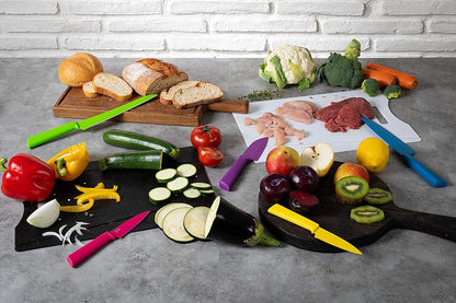 COLORI+ Mixed Knife Set with Non-Stick Coating and Safety Sheaths, Set of 3, Green, Red and Graphite Grey5