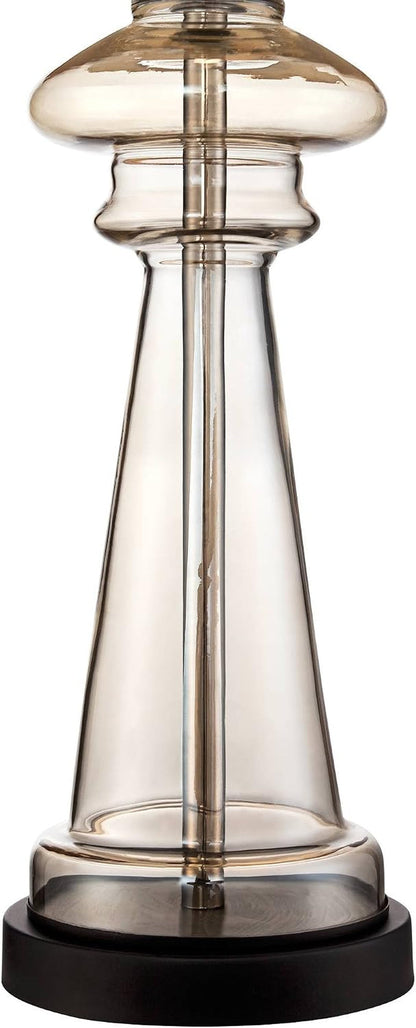 Dalia 27" Tall Table Lamps Set of 2 Champagne Glass Country Traditional | Clear Cottage Bedroom Living Room House Bedside Nightstand Office Family Home Taupe Tapered Drum Shade6