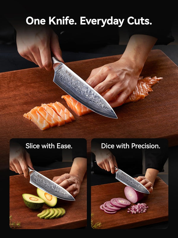 Damascus Chef Knife 8-Inch, Professional Kitchen Knife with Ultra-Sharp 15° Edge, Vg-10-Type (10Cr15Comov) Core, 67-Layer Steel, 60±2 HRC, Ergonomic Wood Handle6