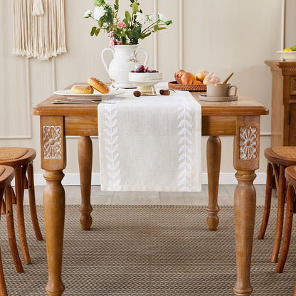 Embroidered Table Runner, White Table Runners 90 Inches Long2