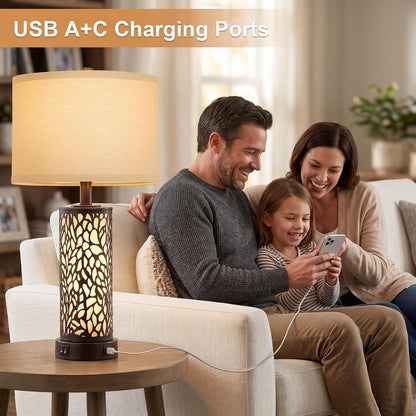 25" Farmhouse Table Lamps Set of 2 with USB A+C Ports and Night Light4