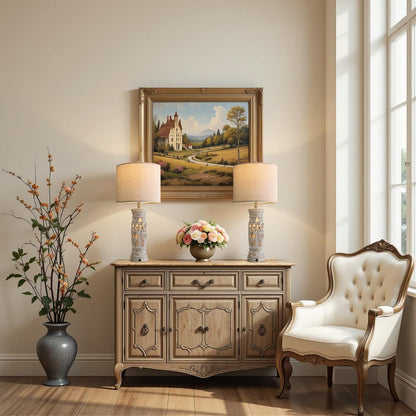 27.25”Farmhouse Table Lamps Set of 2 with Night Light, Rustic Bedside Lamp5